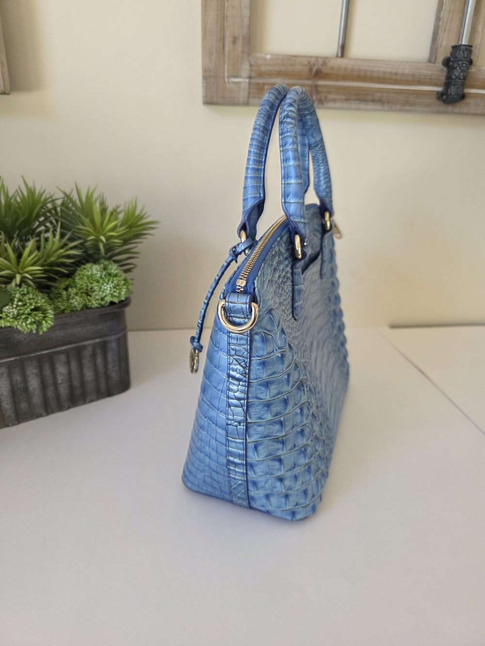 Brahmin Duxbury Electric Blue Ombre Melbourne Satchel Crossbody + Wallet - Picture 9 of 15